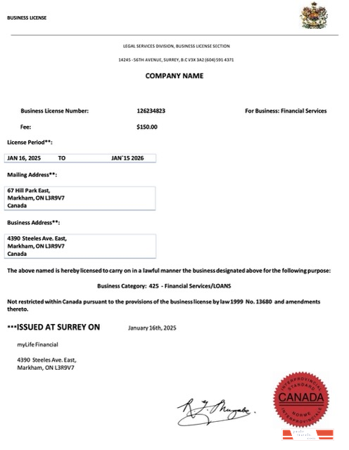 Canada business license Word and PDF template